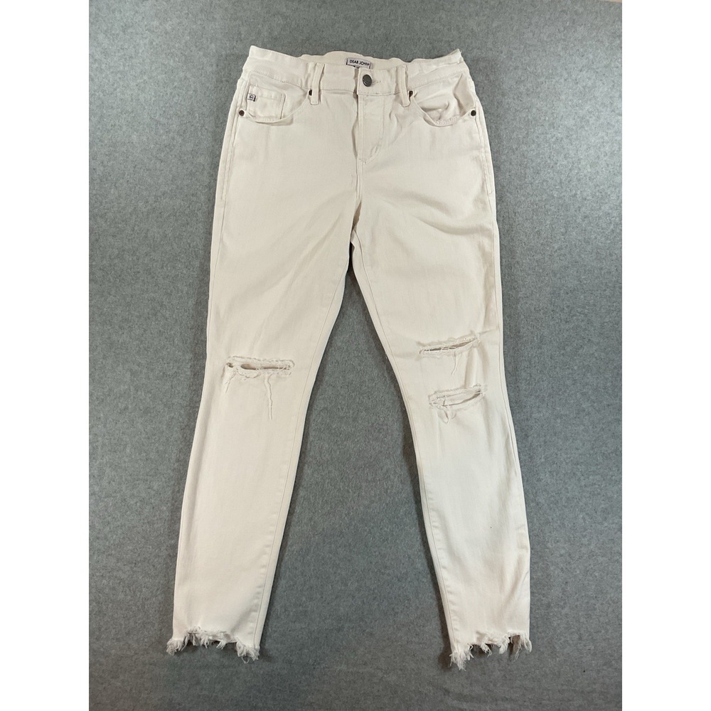 Dear John Jeans Womens 28 Ivory Gisele Skinny Distressed Stretch Frayed Hem #378